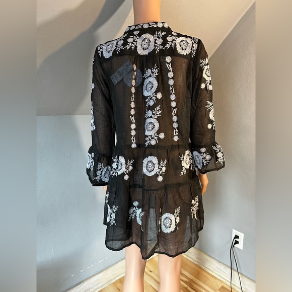 PQ Swim Embroidered Black White Sheer Cover Up Mini Dress XS/S - Picture 9 of 9